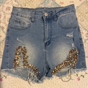 SHEIN Embellished Denim Shorts with Sparkling Accents